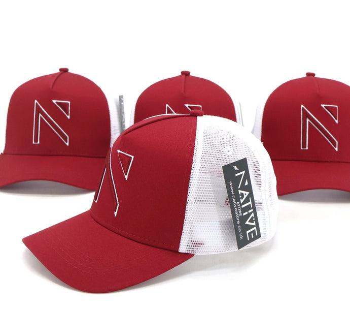 The Burgundy and white Signature 'N' Two Tone Trucker Cap