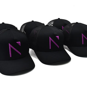 The Black and Purple Signature 'N' Mesh Trucker Cap