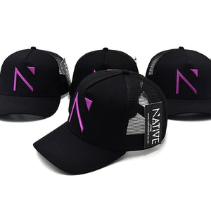 The Black and Purple Signature 'N' Mesh Trucker Cap