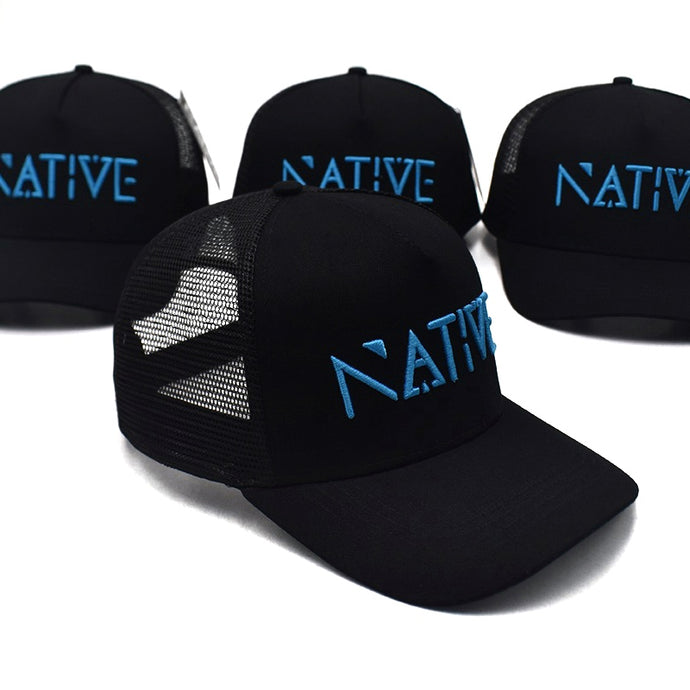 The Black and Blue Native Mesh Trucker cap