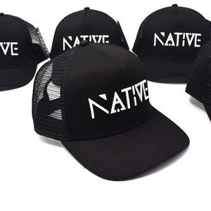 The Black and white Native Mesh Trucker cap