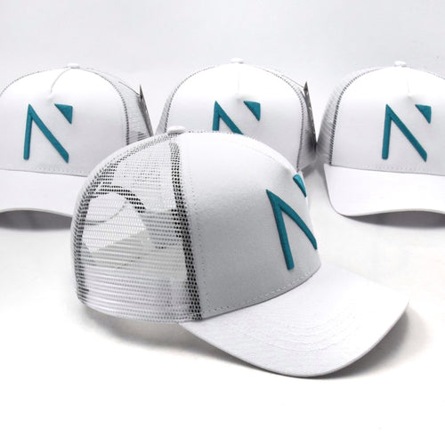 The White and Mint Green Signature 'N' Mesh Trucker Cap