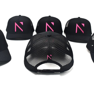 The Black and Miami Pink Signature 'N' Mesh Trucker Cap